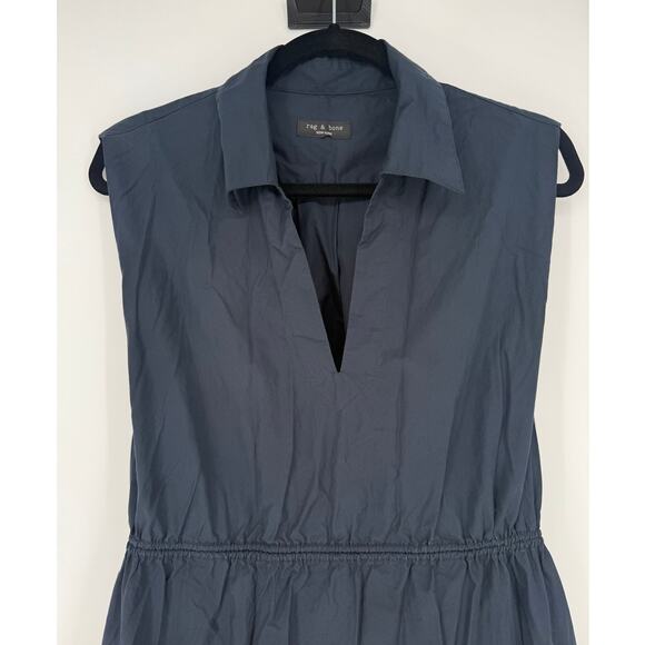 Rag and Bone Dress Joan Poplin Midi Dress in Black Size Large Cotton Collared - Picture 3 of 9